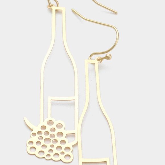 5/$25 Gold Tone Grape Champagne Bottle Earrings - Picture 2 of 6